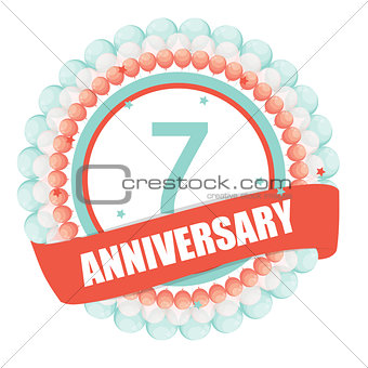 Cute Template 7 Years Anniversary with Balloons and Ribbon Vecto