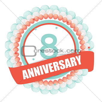 Cute Template 8 Years Anniversary with Balloons and Ribbon Vecto