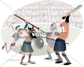 Gladiators fighting in arena