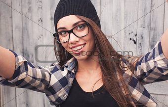 Hipster girl with braces