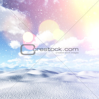 3D snowy landscape with vintage effect