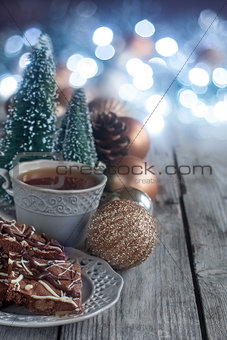 Christmas cookies and tea background