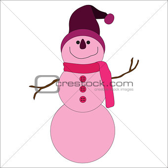 Cute pink snowman on white background