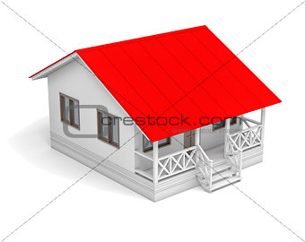 House with red roof and porch. Aerial view