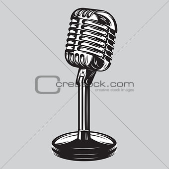Vector illustration, poster of isolated retro, vintage microphone.
