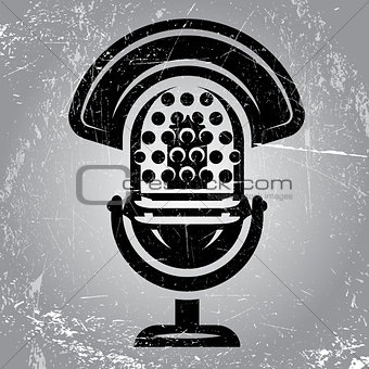 retro poster with scratches and radio Microphone