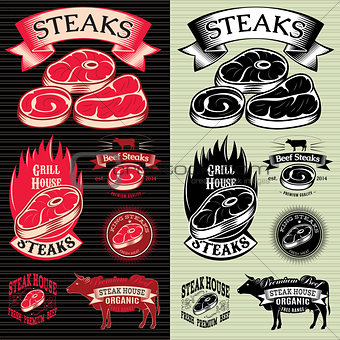 set of vector steak template for grilling, barbecue, menu