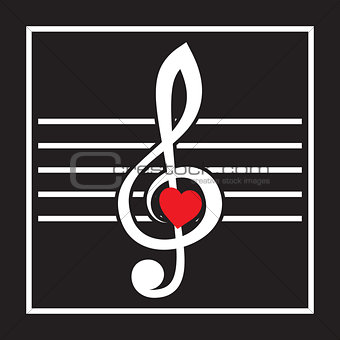 illustration with treble clef and heart on black background