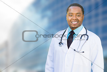 African American Male Doctor Outside of Hospital Building