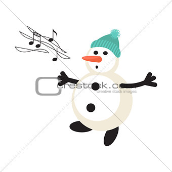Singing snowman cartoon vector icon