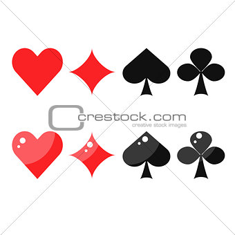 Playing card suits spades, hearts, diamonds and clubs.
