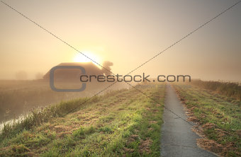 farmland at misty sunrise