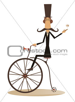 Cartoon man rides a bike