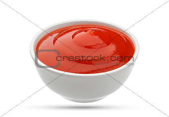 Ketchup bowl on white background