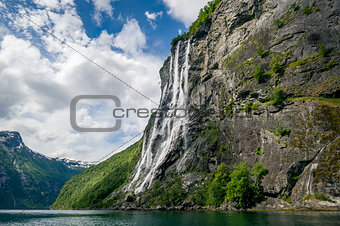 Geiranger fjord famous bug waterfalls, Norway.