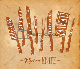 Kitchen meat cutting knifes poster craft