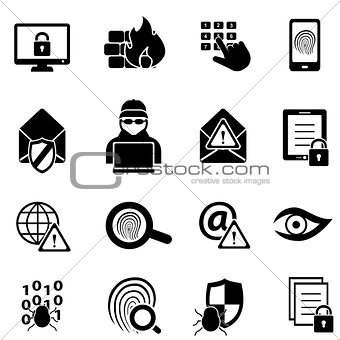 Cybersecurity, virus and computer security icons