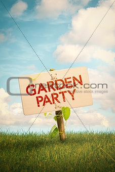Garden Party Invitation Sign and Natural Background