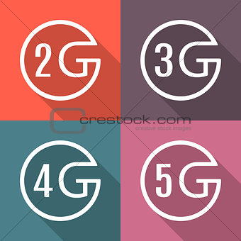 Icons of different generations mobile communication, vector illustration.