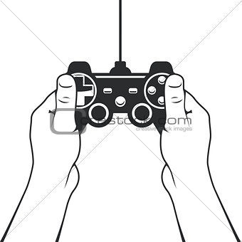 Gamepad in hands icon - game console joystick 