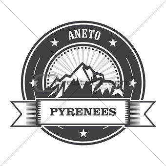 Pyrenees Mountains - Aneto peak round stamp 
