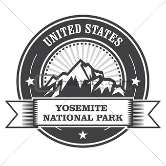 Yosemite National Park round stamp with mountains