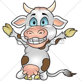Happy Cow with Hands Up