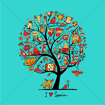 Art tree with spain symbols for your design
