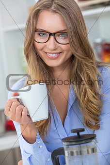 Woman Girl Wearing Glasses Drinking Tea or Coffee