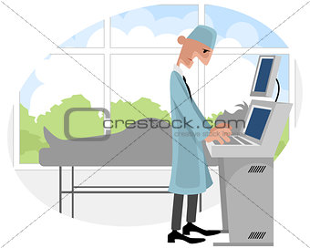 Doctor with ultrasonography apparatus