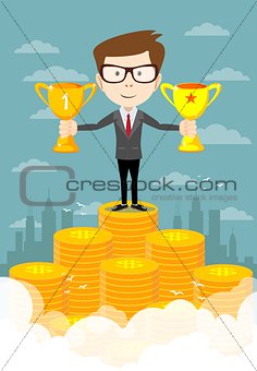 Success businessman standing in a podium