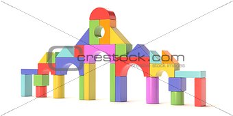 Plastic toy blocks, little castle front. 3D