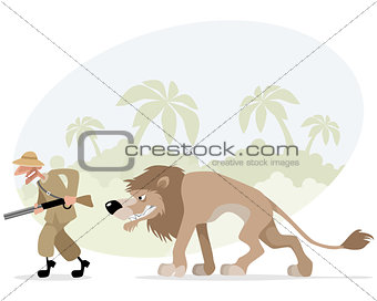 Hunter and lion