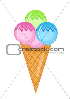 Ice Cream cone icon flat cartoon style. Isolated on white background. Vector illustration, clip art.