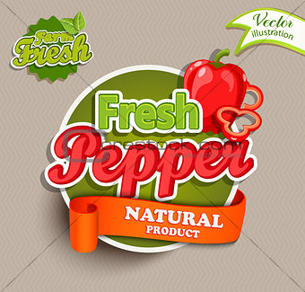 Organic food label - fresh pepper logo.
