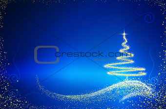 Christmas tree isolated on blue background.