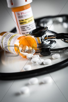 Non-Proprietary Medicine Prescription Bottles and Spilled Pills 