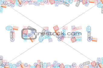 Immigration rubber stamp imprints arranged in word travel
