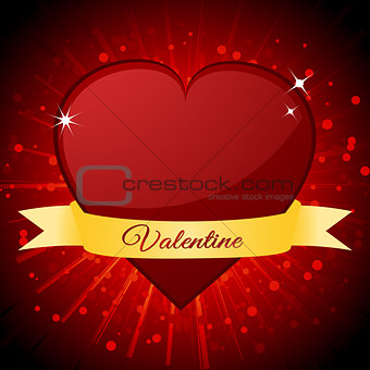 Valentine red heart and banner over starburst