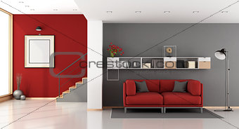Red and gray modern living room