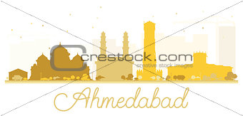 Ahmedabad City skyline golden silhouette.