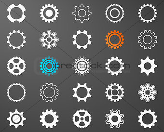 Collection of white gear wheel icons