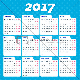 Blue vector 2017 calendar