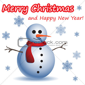 Christmas and New Year postcard with a Snowman