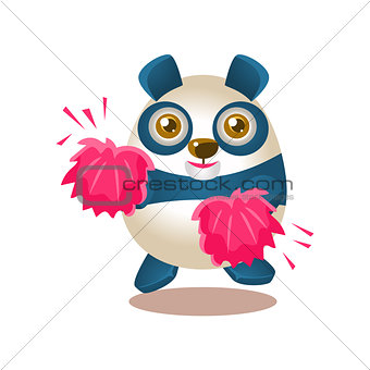 Cute Panda Activity Illustration With Humanized Cartoon Bear Character Cheerleading With Pink Pompoms