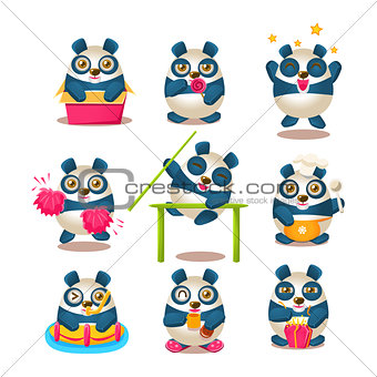 Cute Panda Emoji Collection With Humanized Cartoon Panda Character Doing Different Day-to-day Things