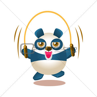 Cute Panda Activity Illustration With Humanized Cartoon Bear Character Jumping On Skipping Rope