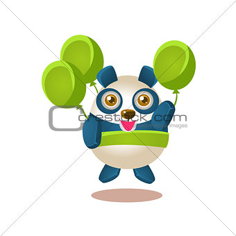 Cute Panda Activity Illustration With Humanized Cartoon Bear Character Flying With Party Air Balloons