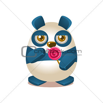 Cute Panda Activity Illustration With Humanized Cartoon Bear Character Eating A Lollypop