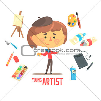 Boy Artist Painter, Kids Future Dream Professional Occupation Illustration With Related To Profession Objects